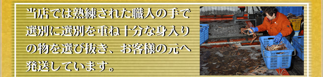 当店では熟練された職人の手で選別に選別を重ね十分な身入りの物を選び抜き、お客様の元へ発送しています。